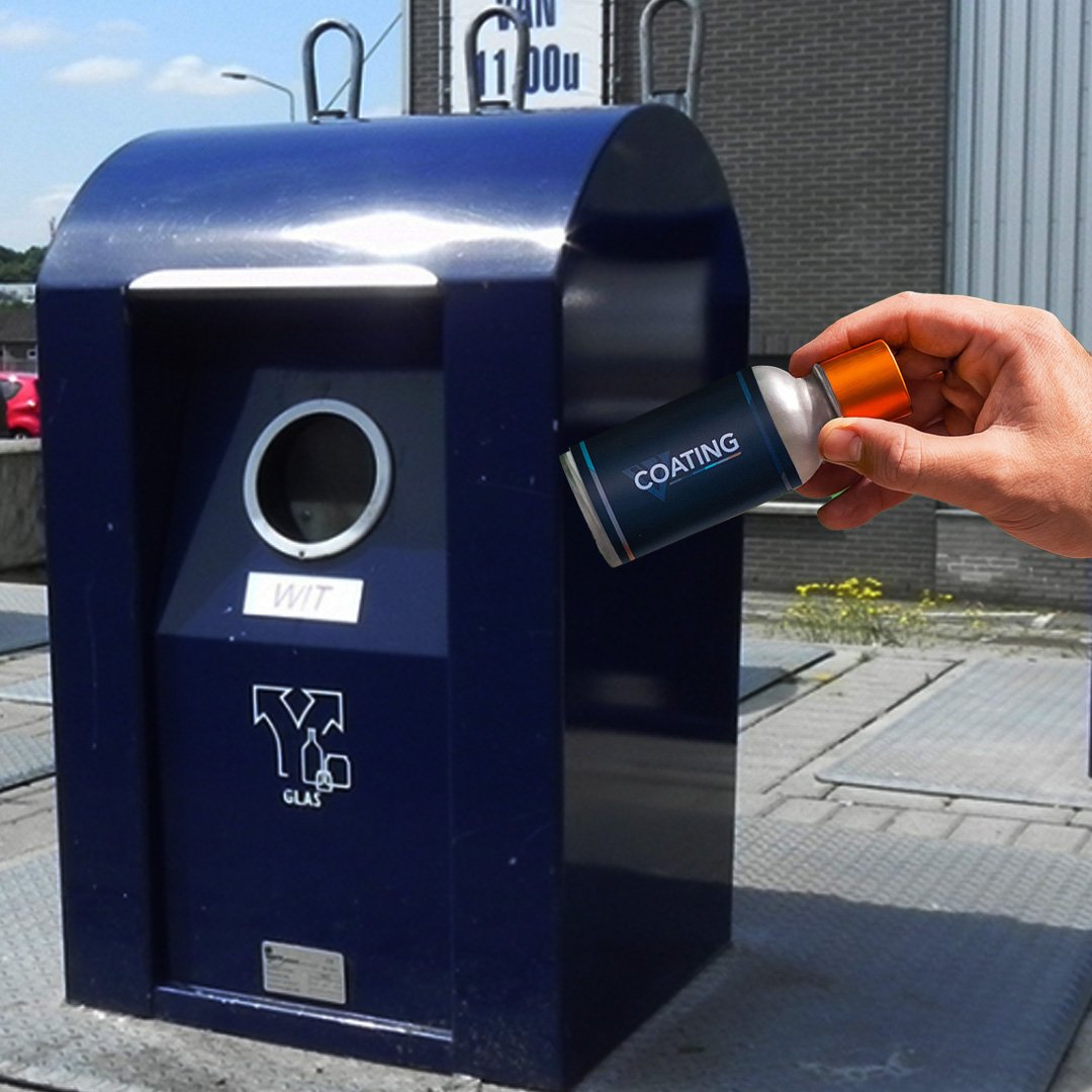 coatingflesje bij een glasbak